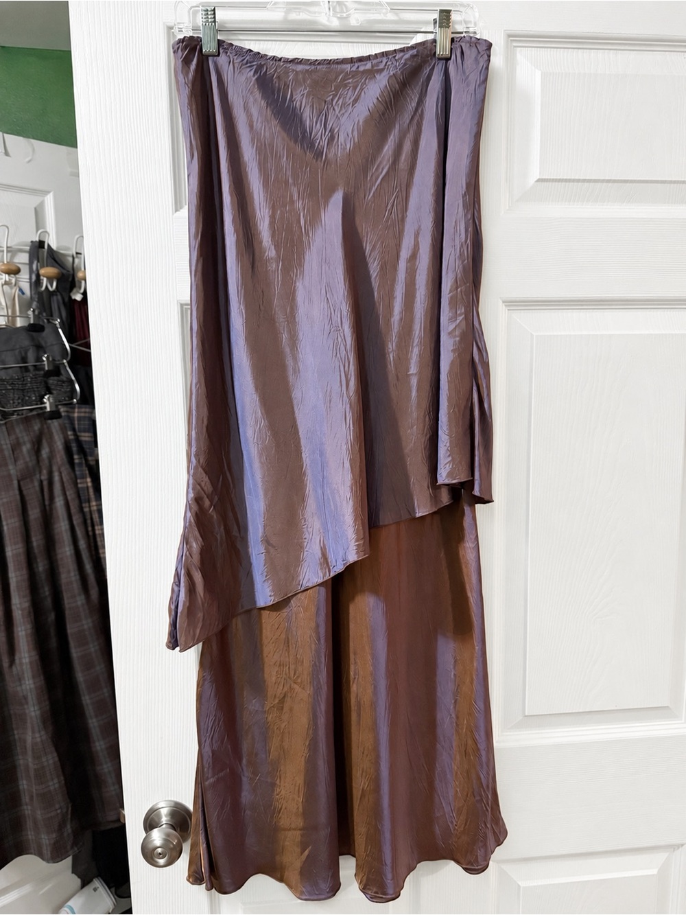 RARE Vintage Metallic Iridescent Layered Skirt Asymmetrical Y2K Bronze Taupe - Picture 3 of 7